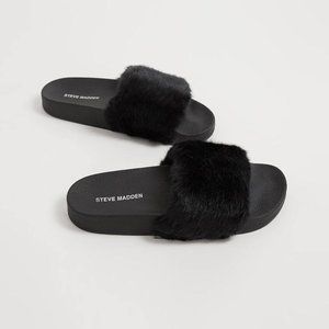 Steve Madden Softey Faux Fur Slide Black